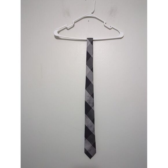 Express‎ Tie Mens Checkered Plaid Gray Black White NWT - Picture 1 of 8